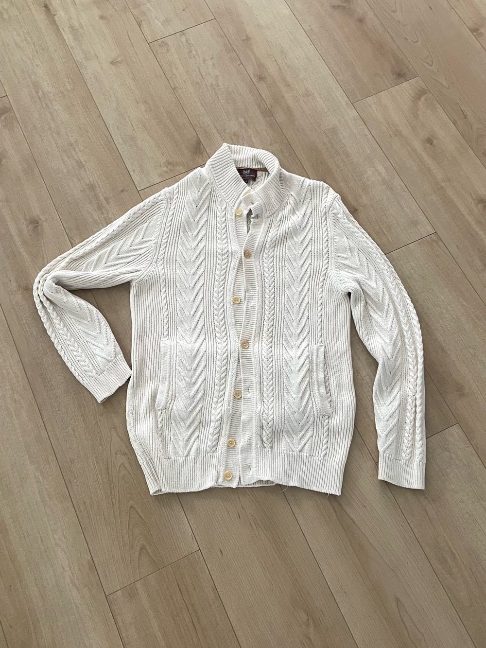 Hickey Freeman Italy Men's cream Cable Knit Button-Up Sweater Cardigan